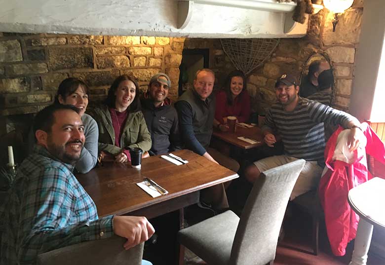 Anne and friends having lunch at The Kings Arms in Mickleton